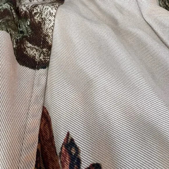 Romantic Pink Floral Ruffle Chico's Open Front Cinched Back Jacket Small Spring - Picture 9 of 12